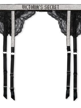 Victoria's Secret Black Lace Rhinestone-Trim Garter Belt